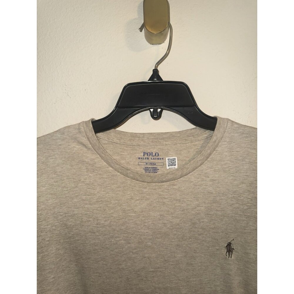 Polo Ralph Lauren Mens Cotton Long Sleeve Shirt Tee M Medium Heather Light Beige - Picture 4 of 5